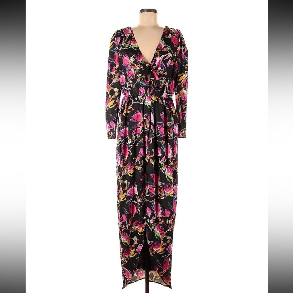 Delfi Collective Lindsay Floral Maxi Dress Medium Wedding Guest Black Pink